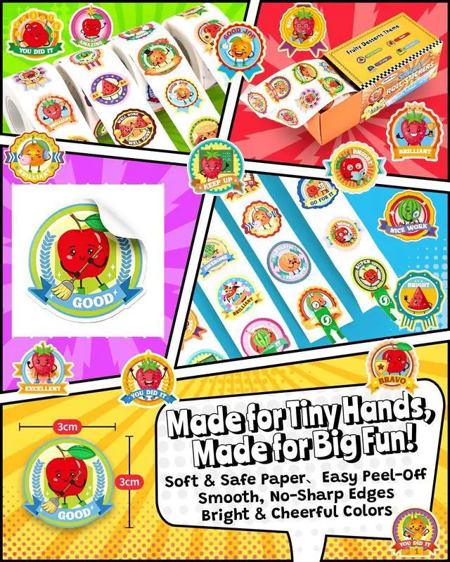 Alt view image 4 of 7 - Reward Smelly Roll Stickers for Kids, 4 Rolls, 1200 PCS 4 Scent Scratch & Sniff Food Theme; Positive Reward for Classroom; Portable Drawer Box for Travel/Car/Airplane; Fruit Scents