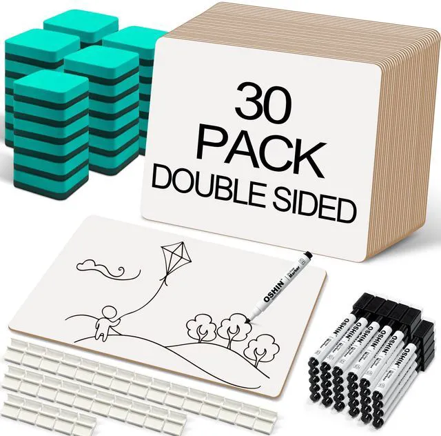 Main image of 30 Pack Small White Boards, 9"x12" Double Sided Personal Dry Erase Boards Portable Handheld Whiteboards for Kids, Students, Teacher School, Include 30 Markers, 30 Erasers, 30 Pen Clips