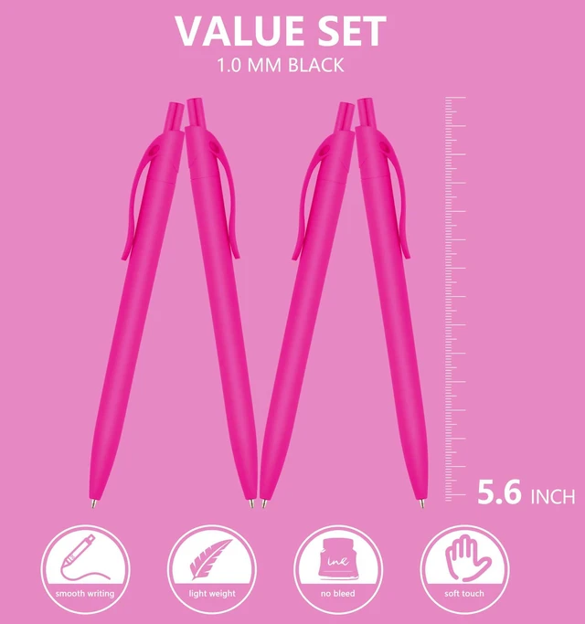 Alt view image 2 of 6 - Pens Bulk, 100 Pack No Bleed Hot Pink Barrel Click Pens, Wholesale Retractable Ballpoint Pens, Medium Point, Smooth Ink, 1.0MM Black Ink