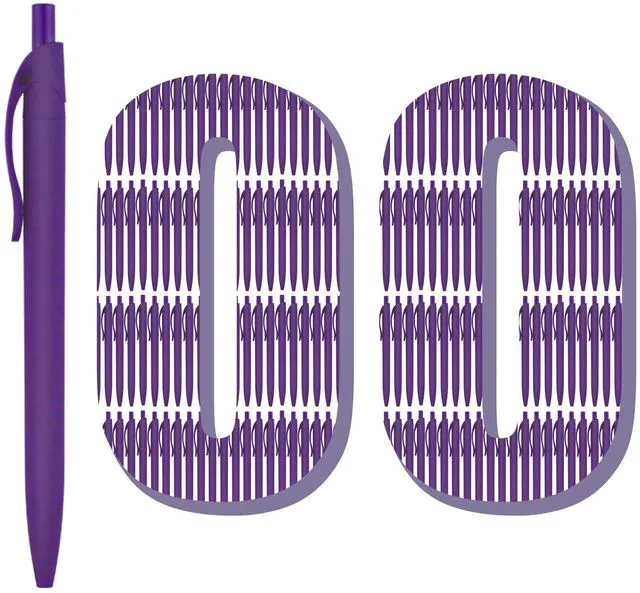 Main image of Pens Bulk, 100 Pack No Bleed Purple Barrel Click Pens, Wholesale Retractable Ballpoint Pens, Medium Point, Smooth Ink Pens, 1.0MM Black Ink