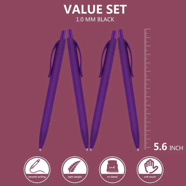 Alt view image 2 of 6 - Pens Bulk, 100 Pack No Bleed Purple Barrel Click Pens, Wholesale Retractable Ballpoint Pens, Medium Point, Smooth Ink Pens, 1.0MM Black Ink