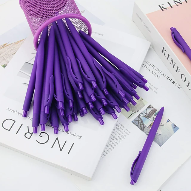 Alt view image 5 of 6 - Pens Bulk, 100 Pack No Bleed Purple Barrel Click Pens, Wholesale Retractable Ballpoint Pens, Medium Point, Smooth Ink Pens, 1.0MM Black Ink