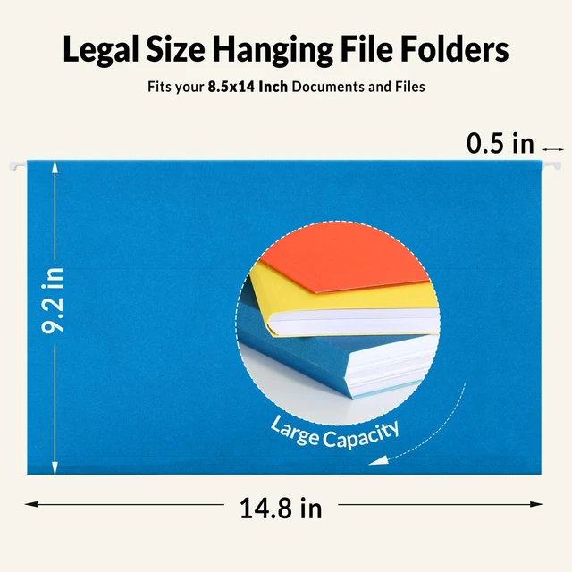 Alt view image 2 of 7 - Hanging File Folders Legal Size, 25 Pack File Folders 1/5-Cut Tabs, Assorted Colors, Stay Organized for Your Home and Office Bulk File and Documents