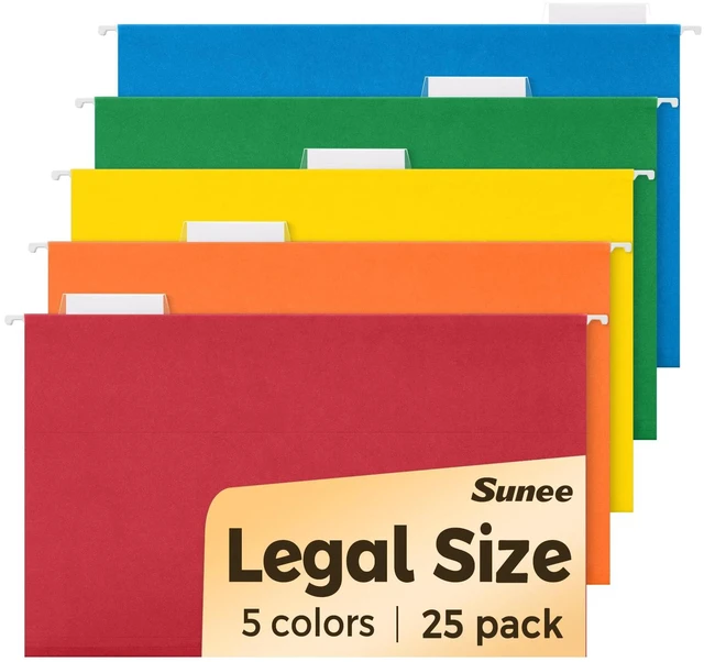 Main image of Hanging File Folders Legal Size, 25 Pack File Folders 1/5-Cut Tabs, Assorted Colors, Stay Organized for Your Home and Office Bulk File and Documents