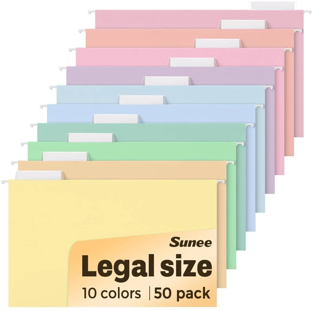 Main image of Hanging File Folders Legal Size, 50 Pack File Folders 1/5-Cut Tabs, 10 Macaron Colors, Stay Organized for Your Home and Office Bulk File and Documents