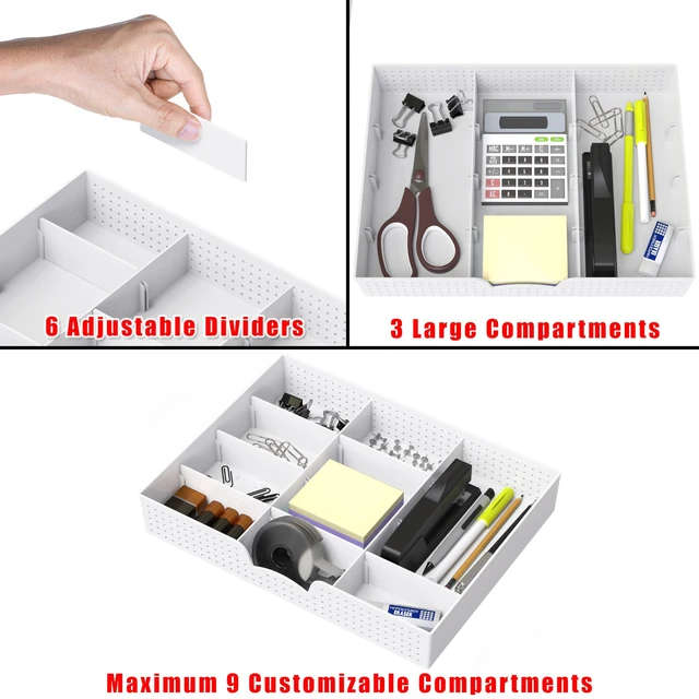 Alt view image 3 of 7 - Drawer Organizer Tray, 9 Adjustable Compartments, White For Office, Makeup, and Craft Drawer or Desktop Storage