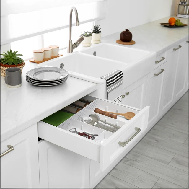 Alt view image 5 of 7 - Drawer Organizer Tray, 9 Adjustable Compartments, White For Office, Makeup, and Craft Drawer or Desktop Storage