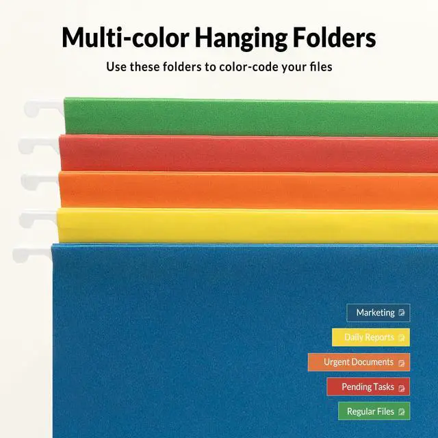 Alt view image 3 of 7 - Hanging File Folders Legal Size, 25 Pack File Folders 1/5-Cut Tabs, Assorted Colors, Stay Organized for Your Home and Office Bulk File and Documents