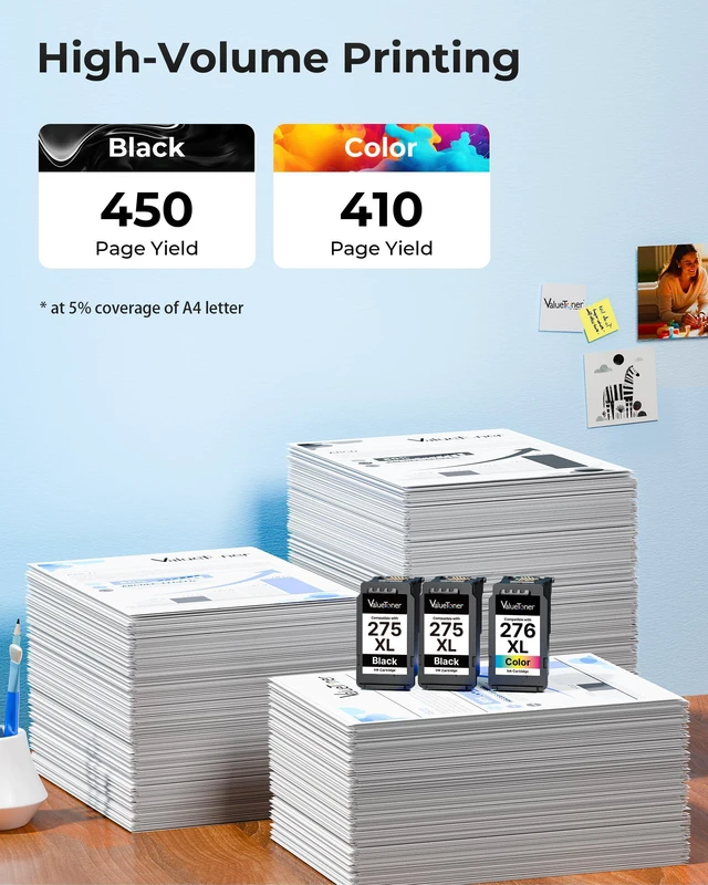 Alt view image 2 of 7 - PG-275 XL/CL-276 XL (3-Pack) Compatible with Canon 275 and 276 Ink Cartridges 275XL 276XL for Printer Pixma TR4720 TS3720 TS3522 TR4722 TS3722 TS3520 TS3700 TR4723 TS3500 TR4700 (2 Black, 1 Color)