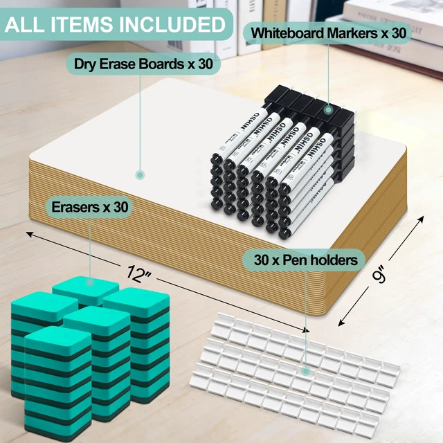 Alt view image 4 of 7 - 30 Pack Small White Boards, 9"x12" Double Sided Personal Dry Erase Boards Portable Handheld Whiteboards for Kids, Students, Teacher School, Include 30 Markers, 30 Erasers, 30 Pen Clips