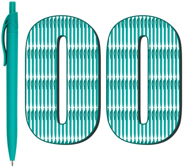 Main image of 100 Pack No Bleed Teal Blue Barrel Click Pens, Wholesale Retractable Ballpoint Pens, Medium Point, Smooth Ink, 1.0MM Black Ink