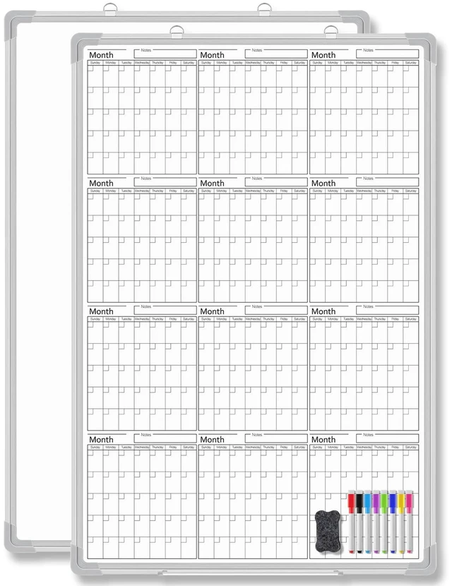 Main image of 3 Month 36" x 24" Vertical Whiteboard Calendar Dry Erase for Wall Magnetic Planner for Fridge, Undated Planning, Aluminum Frame, Markers Included, for Home Office Projects