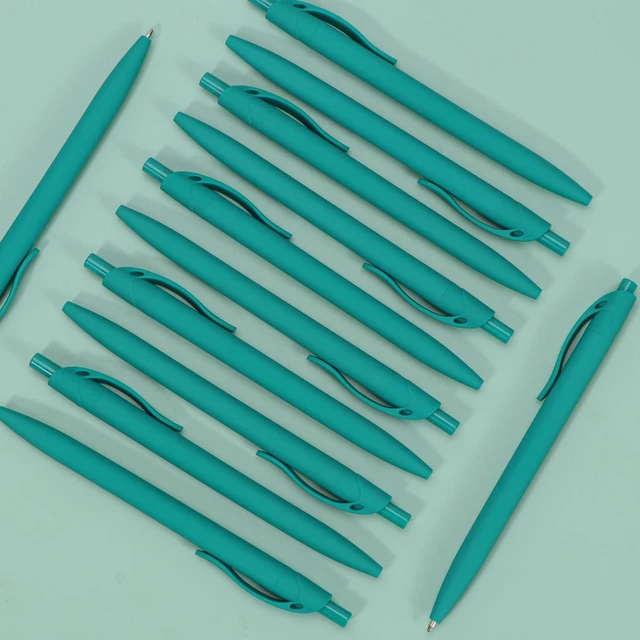 Alt view image 4 of 6 - 100 Pack No Bleed Teal Blue Barrel Click Pens, Wholesale Retractable Ballpoint Pens, Medium Point, Smooth Ink, 1.0MM Black Ink