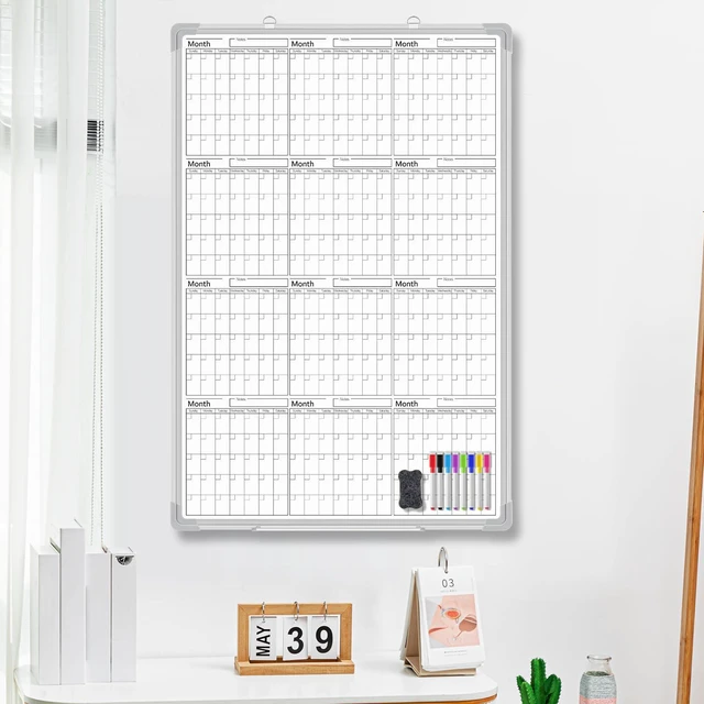 Alt view image 3 of 6 - 3 Month 36" x 24" Vertical Whiteboard Calendar Dry Erase for Wall Magnetic Planner for Fridge, Undated Planning, Aluminum Frame, Markers Included, for Home Office Projects