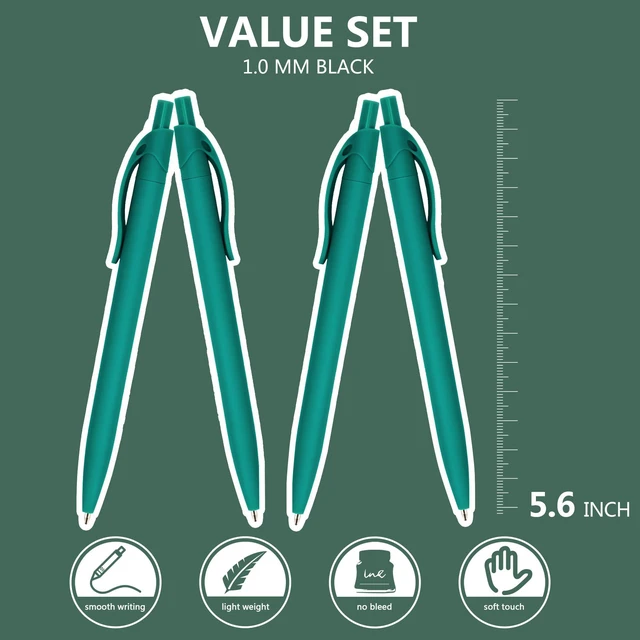 Alt view image 2 of 6 - 100 Pack No Bleed Teal Blue Barrel Click Pens, Wholesale Retractable Ballpoint Pens, Medium Point, Smooth Ink, 1.0MM Black Ink