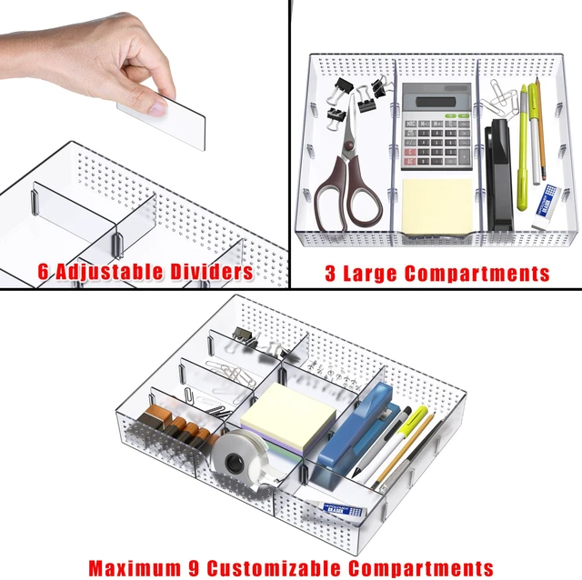 Alt view image 3 of 7 - Drawer Organizer Tray, 9 Adjustable Compartments, Clear For Office, Makeup, and Craft Drawer or Desktop Storage