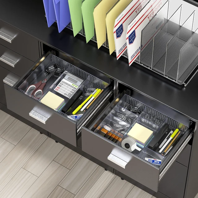 Alt view image 2 of 7 - Drawer Organizer Tray, 9 Adjustable Compartments, Clear For Office, Makeup, and Craft Drawer or Desktop Storage
