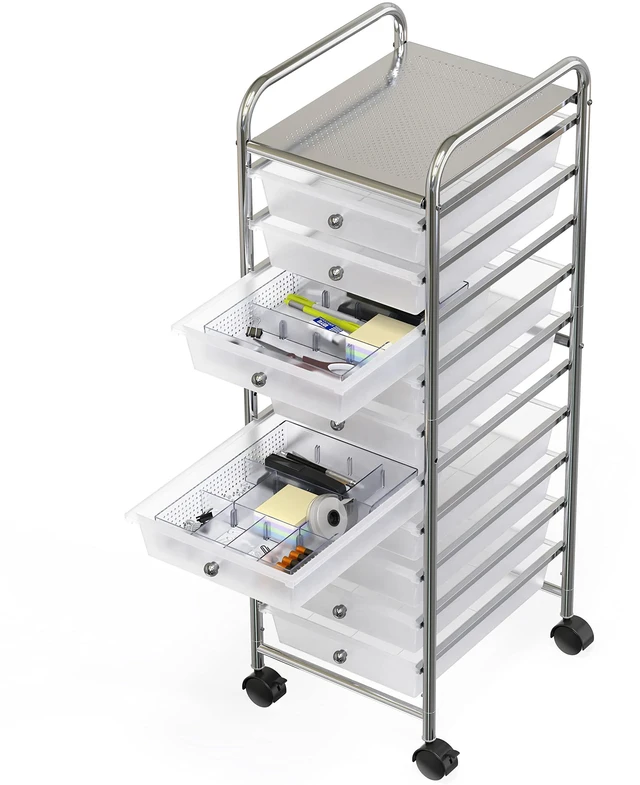 Alt view image 6 of 7 - Drawer Organizer Tray, 9 Adjustable Compartments, Clear For Office, Makeup, and Craft Drawer or Desktop Storage
