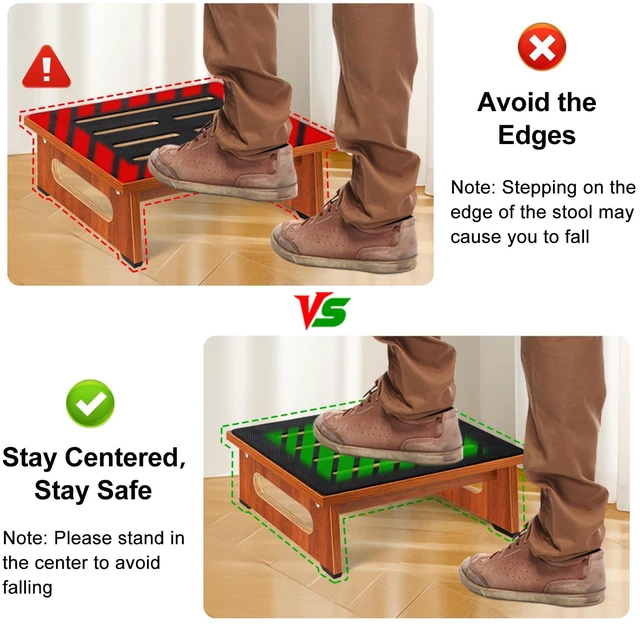 Alt view image 4 of 7 - One Step Stool for Adults Seniors with Non-Slip Rubber Stepping Surface, Heavy Duty Platform Wooden Step Stool with 450 LBS Capacity Bed Steps for High Beds, Bathroom Bedroom Kitchen & Bedside Support