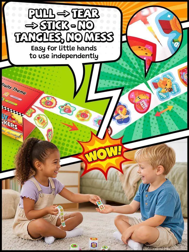 Alt view image 4 of 7 - Scratch and Sniff Reward Stickers for Kids, 4 Rolls 1200 PCS 4 Scent Smelly Stickers Fruit Theme, Positive Reward for Classroom, Teacher, Students