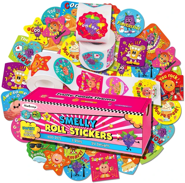 Main image of 3 Rolls Scratch and Sniff Stickers for Kids, 600 Pcs Smelly Scented; Kid's Reward; Classroom Teacher Must Haves; School Supplies Incentives; Christmas Children's Gift, 1.57 Inch
