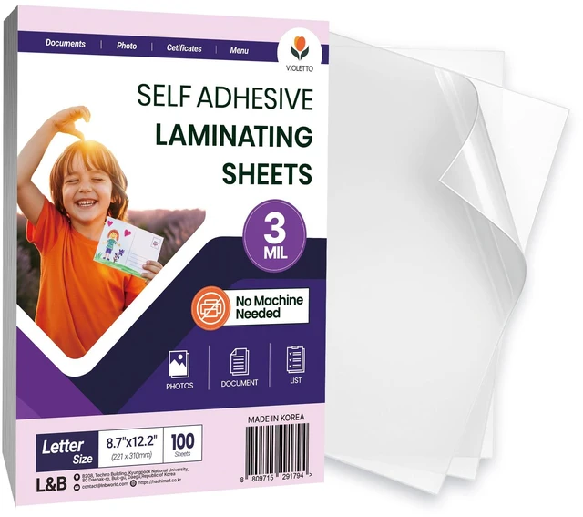 Main image of Self-Adhesive Laminating Sheets, 8.7 x 12.2 in, 3mil, Letter, 100 Pk