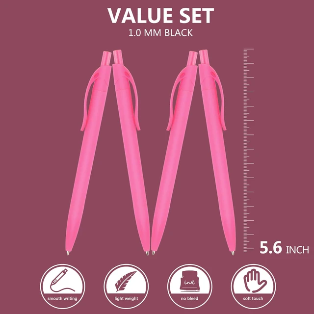 Alt view image 2 of 6 - Pens Bulk, 100 Pack No Bleed Pink Barrel Click Pens, Medium Point, Smooth Ink, 1.0MM Black Ink