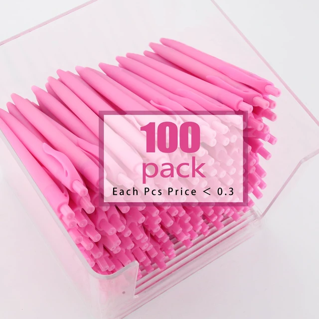 Alt view image 3 of 6 - Pens Bulk, 100 Pack No Bleed Pink Barrel Click Pens, Medium Point, Smooth Ink, 1.0MM Black Ink