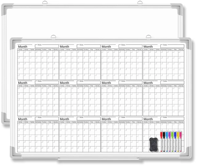 Main image of 36" x 24" Magnetic Horizontal Yearly 12 Month Dry Erase Calendar for Wall 2026 Undated Dry Erase Wall Calendar Planner Aluminum Frame Whiteboard for Home Office Projects Fridge