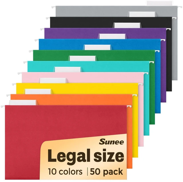 Main image of Hanging File Folders Legal Size, 50 Pack File Folders 1/5-Cut Tabs, 10 Assorted Colors, Stay Organized for Your Home and Office Bulk File and Documents