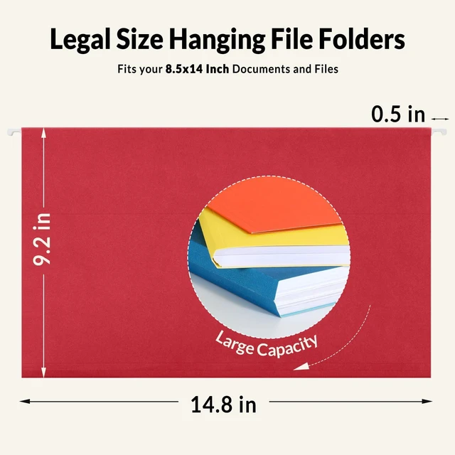 Alt view image 2 of 7 - Hanging File Folders Legal Size, 50 Pack File Folders 1/5-Cut Tabs, 10 Assorted Colors, Stay Organized for Your Home and Office Bulk File and Documents