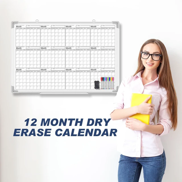 Alt view image 4 of 6 - 36" x 24" Magnetic Horizontal Yearly 12 Month Dry Erase Calendar for Wall 2026 Undated Dry Erase Wall Calendar Planner Aluminum Frame Whiteboard for Home Office Projects Fridge