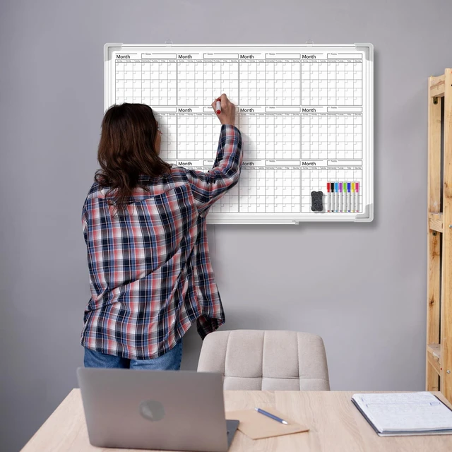 Alt view image 3 of 6 - 36" x 24" Magnetic Horizontal Yearly 12 Month Dry Erase Calendar for Wall 2026 Undated Dry Erase Wall Calendar Planner Aluminum Frame Whiteboard for Home Office Projects Fridge