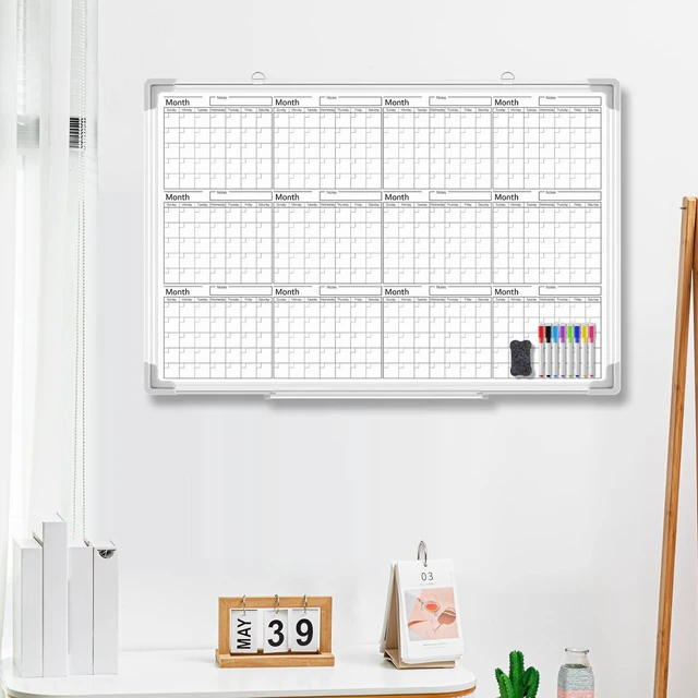 Alt view image 5 of 6 - 36" x 24" Magnetic Horizontal Yearly 12 Month Dry Erase Calendar for Wall 2026 Undated Dry Erase Wall Calendar Planner Aluminum Frame Whiteboard for Home Office Projects Fridge