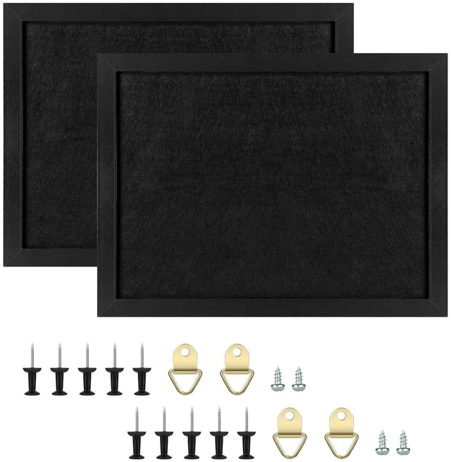 Main image of Cork Board Bulletin Board, Cork Boards for Walls with Pins, Eye Bolts, gaskets, Screws, Pin Board for Office, School and Home (All Black, 17x23-2P)