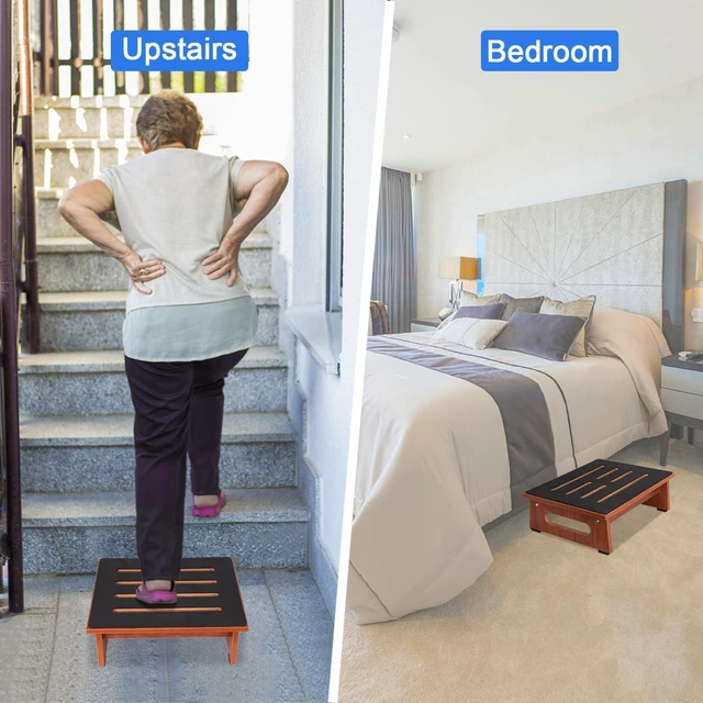 Alt view image 7 of 7 - One Step Stool for Adults Seniors with Non-Slip Rubber Stepping Surface, Heavy Duty Platform Wooden Step Stool with 450 LBS Capacity Bed Steps for High Beds, Bathroom Bedroom Kitchen & Bedside Support