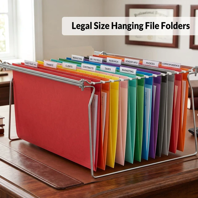 Alt view image 4 of 7 - Hanging File Folders Legal Size, 50 Pack File Folders 1/5-Cut Tabs, 10 Assorted Colors, Stay Organized for Your Home and Office Bulk File and Documents