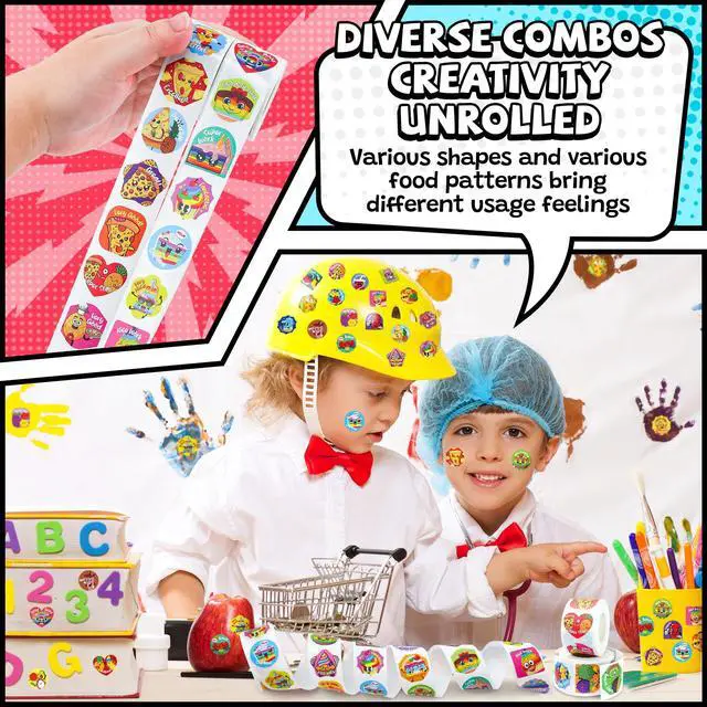 Alt view image 4 of 7 - 1200 PCS Smelly Roll Stickers for Kids, 4 Rolls 4 Scent Scratch & Sniff Food Theme; Positive Reward for Classroom; Portable Drawer Box for Travel, Car, Airplane; 48 Designs