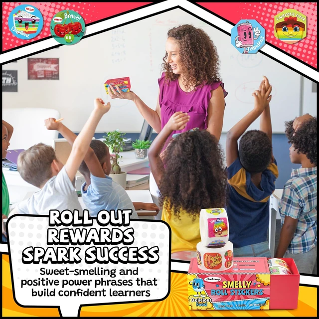 Alt view image 5 of 7 - 1200 PCS Smelly Roll Stickers for Kids, 4 Rolls 4 Scent Scratch & Sniff Food Theme; Positive Reward for Classroom; Portable Drawer Box for Travel, Car, Airplane; 48 Designs