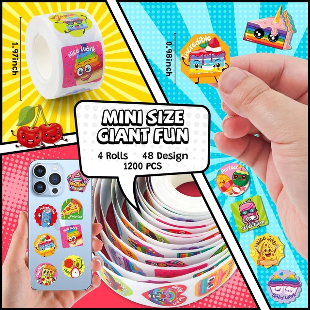 Alt view image 7 of 7 - 1200 PCS Smelly Roll Stickers for Kids, 4 Rolls 4 Scent Scratch & Sniff Food Theme; Positive Reward for Classroom; Portable Drawer Box for Travel, Car, Airplane; 48 Designs