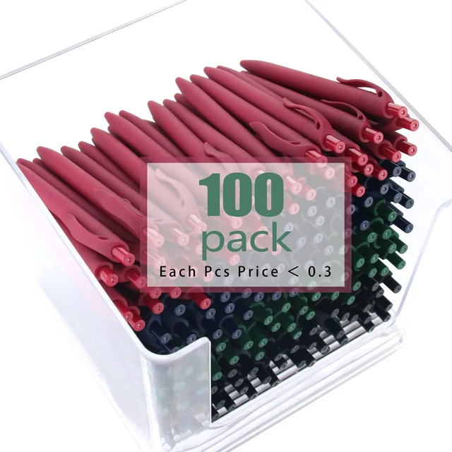 Alt view image 3 of 7 - 100 Pack No Bleed Red Barrel Click Pens, Wholesale Retractable Ballpoint Pens, Medium Point, Smooth Ink, 1.0MM Black Ink