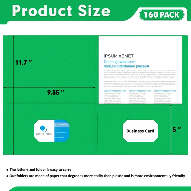 Alt view image 2 of 6 - Two Pocket Folders, Paper Folders with Pockets, 160 Pack, 5 Colors 2 Pocket Folders Fit Letter Size Paper, Paper File Folder for School Office Home Business