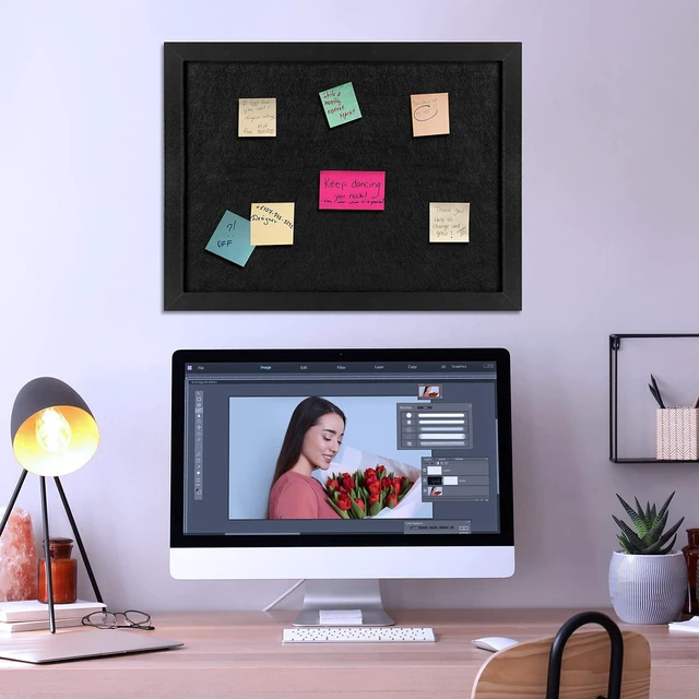 Alt view image 5 of 7 - Cork Board Bulletin Board, Cork Boards for Walls with Pins, Eye Bolts, gaskets, Screws, Pin Board for Office, School and Home (All Black, 17x23-2P)