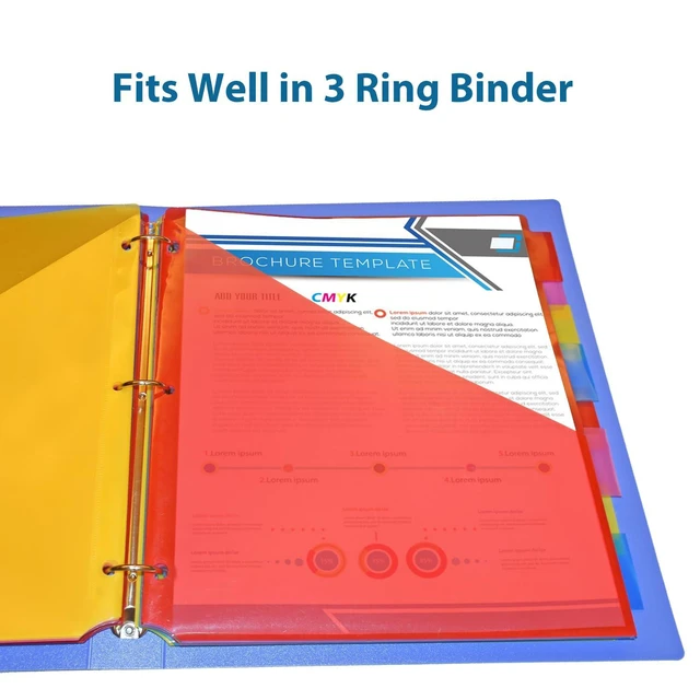 Alt view image 4 of 7 - Plastic 8-Tab Dividers with Two Pockets - 3 Sets, Multicolor Dividers with Pockets for Binders, 24PCS Tab Dividers Assorted Colors