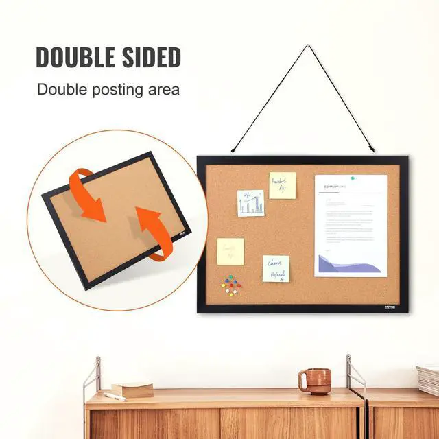 Alt view image 3 of 7 - Cork Board for Walls, Double-Sided Cork 24" x 18" Bulletin Board Vision Board, Push Pin Board with Framed for Office Home and School