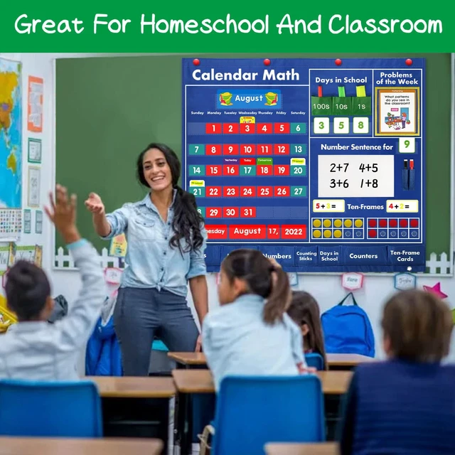 Alt view image 2 of 6 - Math Calendar Classroom Pocket Chart, Classroom Must Haves Printed Days of The Week with CardsLearning for Home or Kindergarten, Teacher Must Have Supplies That Fits Any School Décor