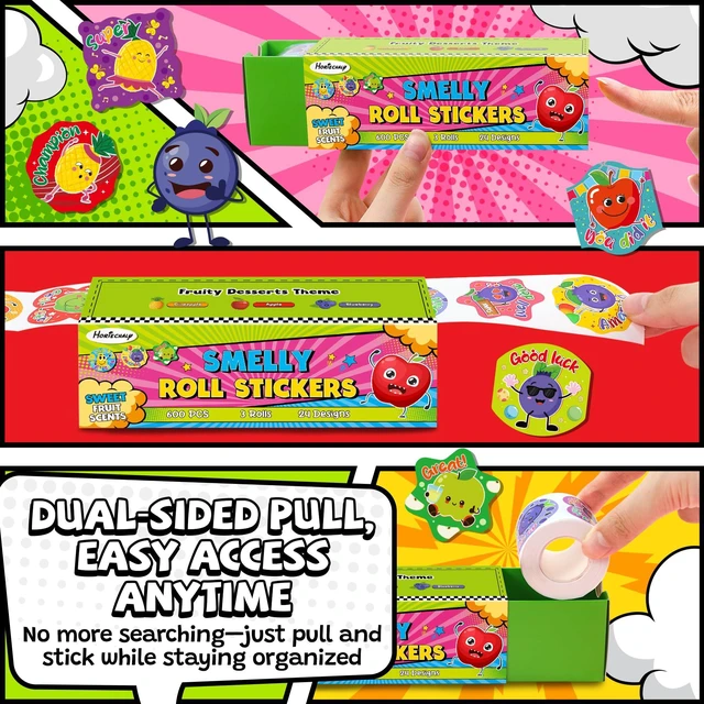 Alt view image 7 of 7 - 600 Pcs Scratch and Sniff Scented Stickers for Kids 3 Rolls, 1.57 Inch; Smelly Motivational Reward Stickers; Classroom Encouragement School Stickers for Teachers, Students