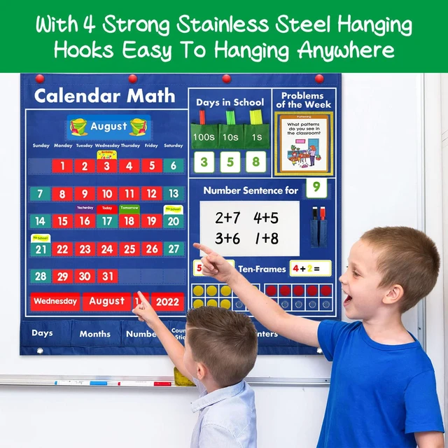 Alt view image 4 of 6 - Math Calendar Classroom Pocket Chart, Classroom Must Haves Printed Days of The Week with CardsLearning for Home or Kindergarten, Teacher Must Have Supplies That Fits Any School Décor
