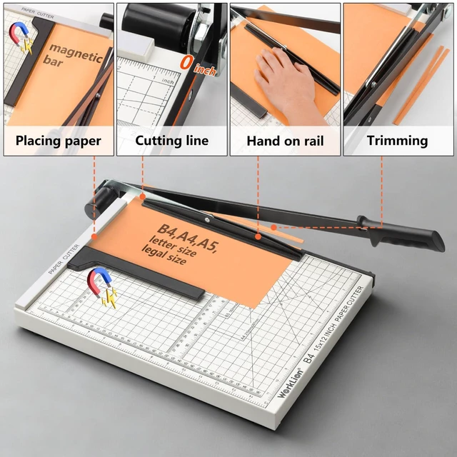 Alt view image 5 of 7 - 15 inch Guillotine Paper Cutter: Precision Paper Trimmer with Safety Lock,15 Sheet Capacity, Thickened Metal Based Cutting Board for Crafting Cardstock Photos Laminatedsheets in Class/Office