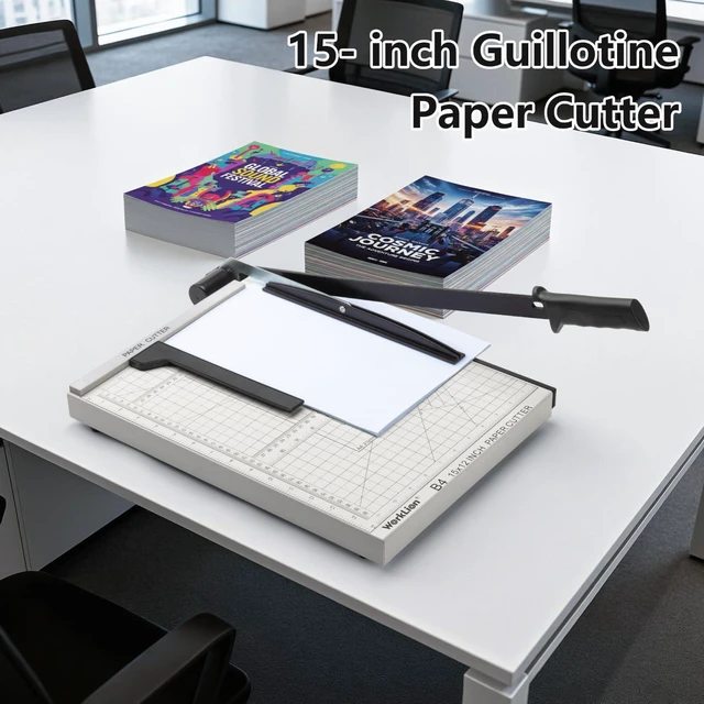 Alt view image 6 of 7 - 15 inch Guillotine Paper Cutter: Precision Paper Trimmer with Safety Lock,15 Sheet Capacity, Thickened Metal Based Cutting Board for Crafting Cardstock Photos Laminatedsheets in Class/Office